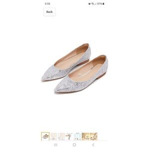 New 10M Kiderence Silver Glitter Flats Pointed Toe Slip on Party Dress Shoes